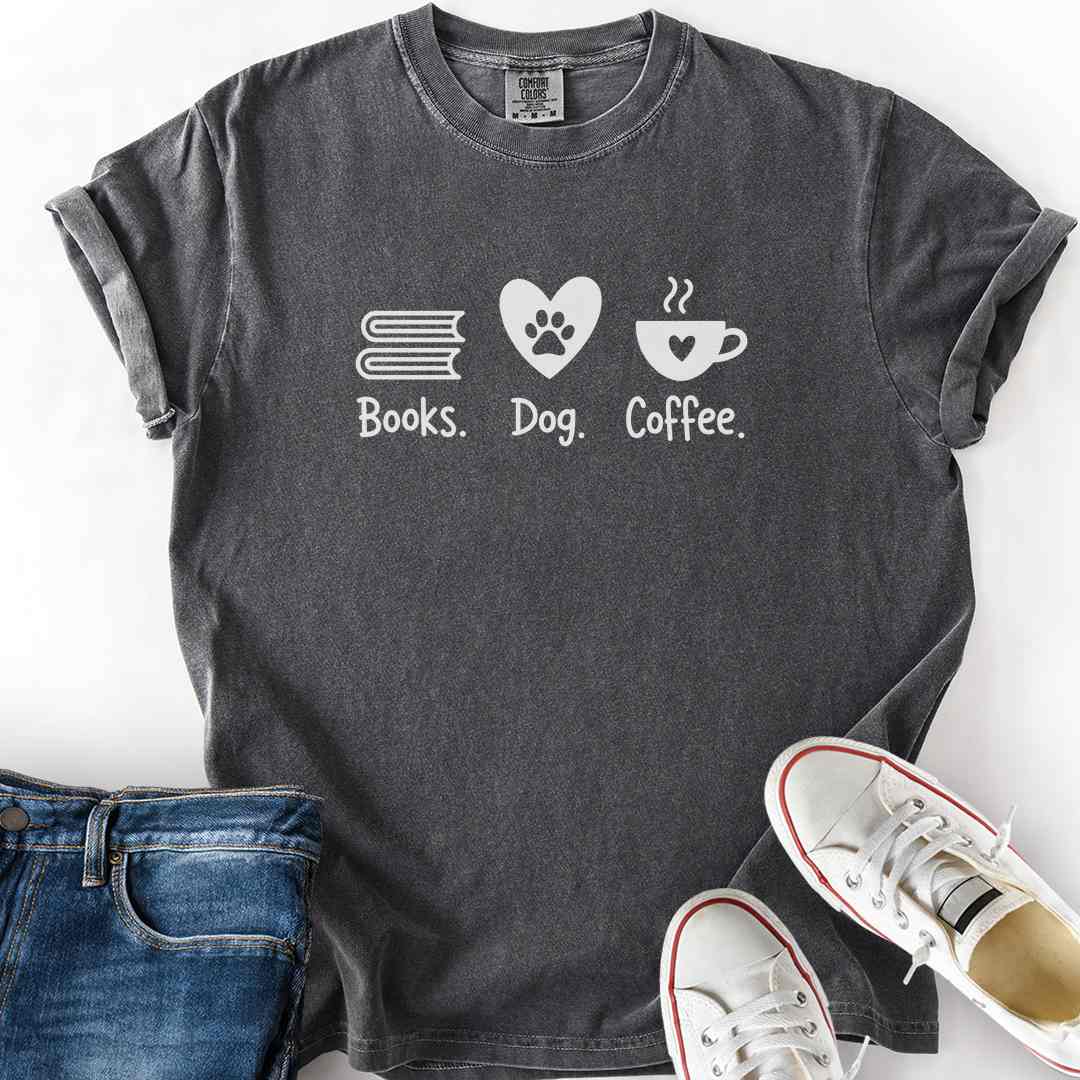 Books. Dog. Coffee. T-Shirt