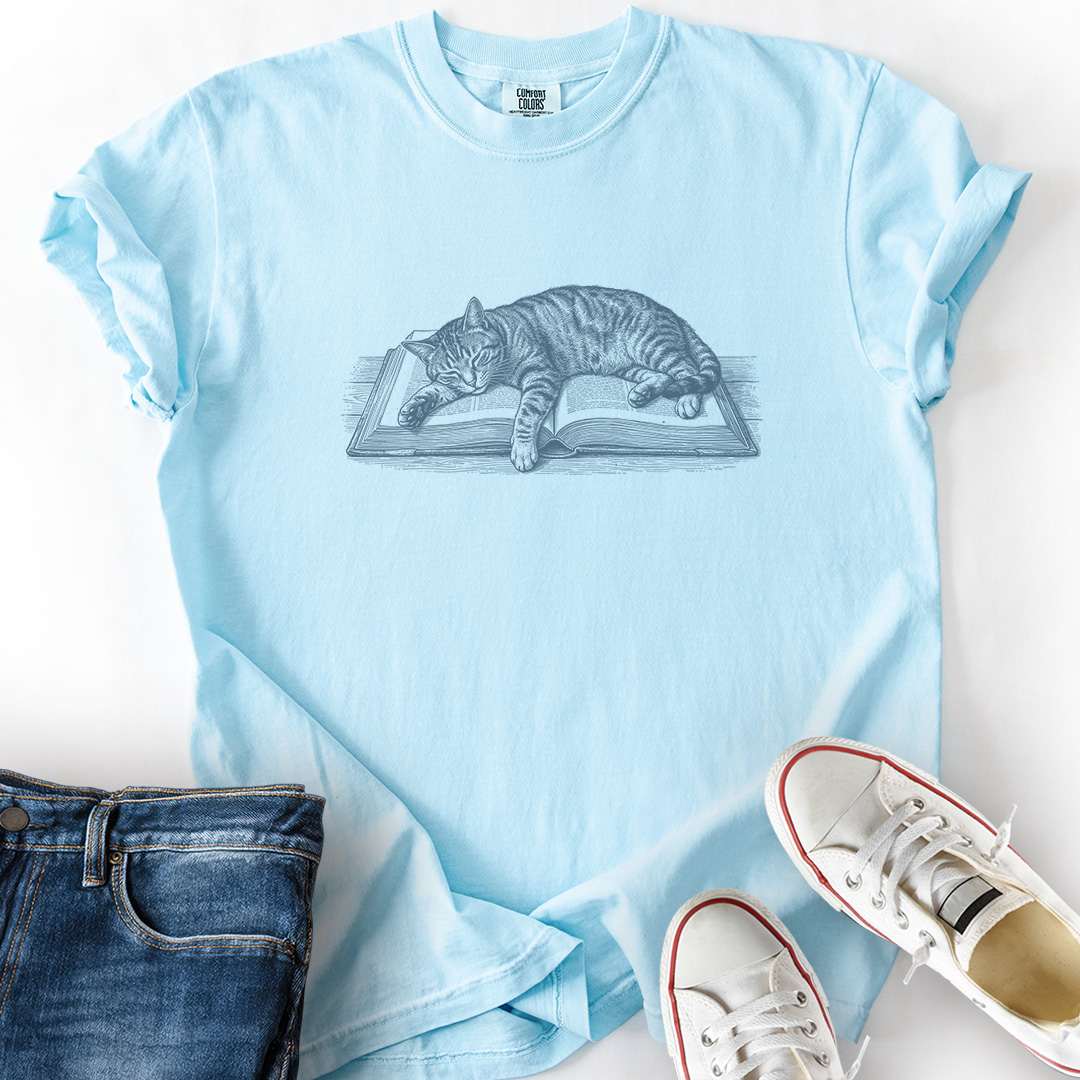 Cat Asleep On Book T-Shirt