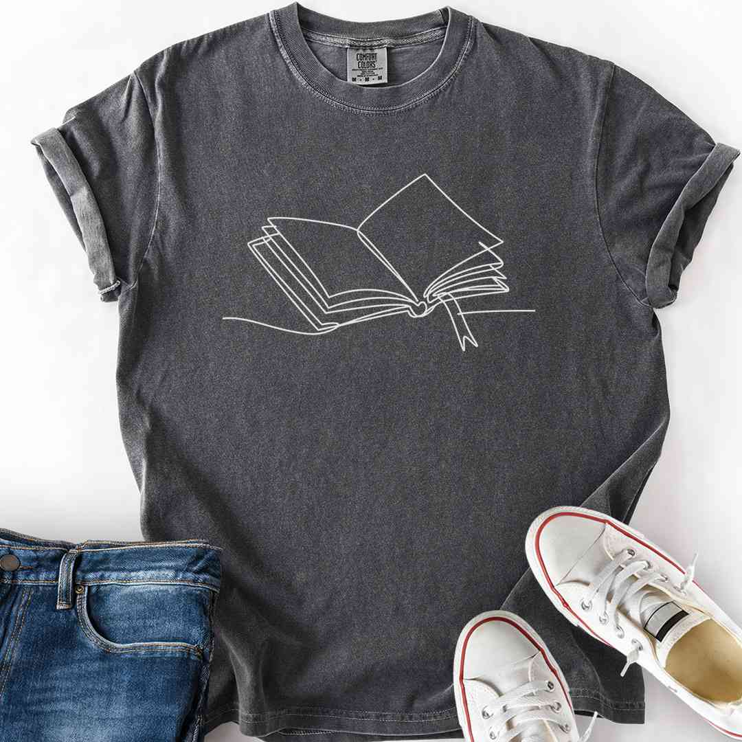 Minimalist Book Line Drawing T-Shirt