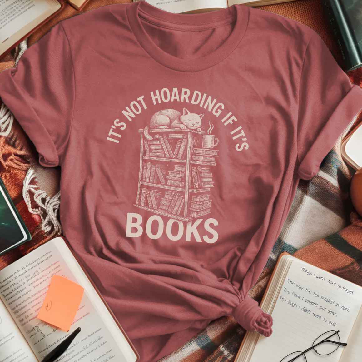 Not Hoarding Books with Cat T-Shirt