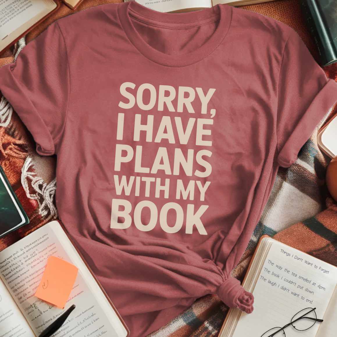 Sorry Plans With Book T-Shirt