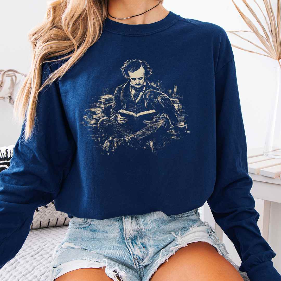 Poe Reading Raven Long Sleeve Shirt