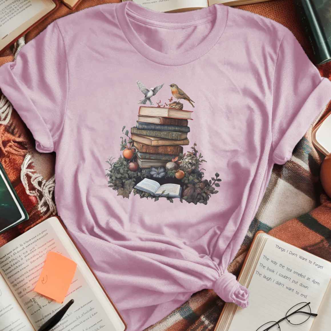 Vintage Books and Birds Still Life T-Shirt