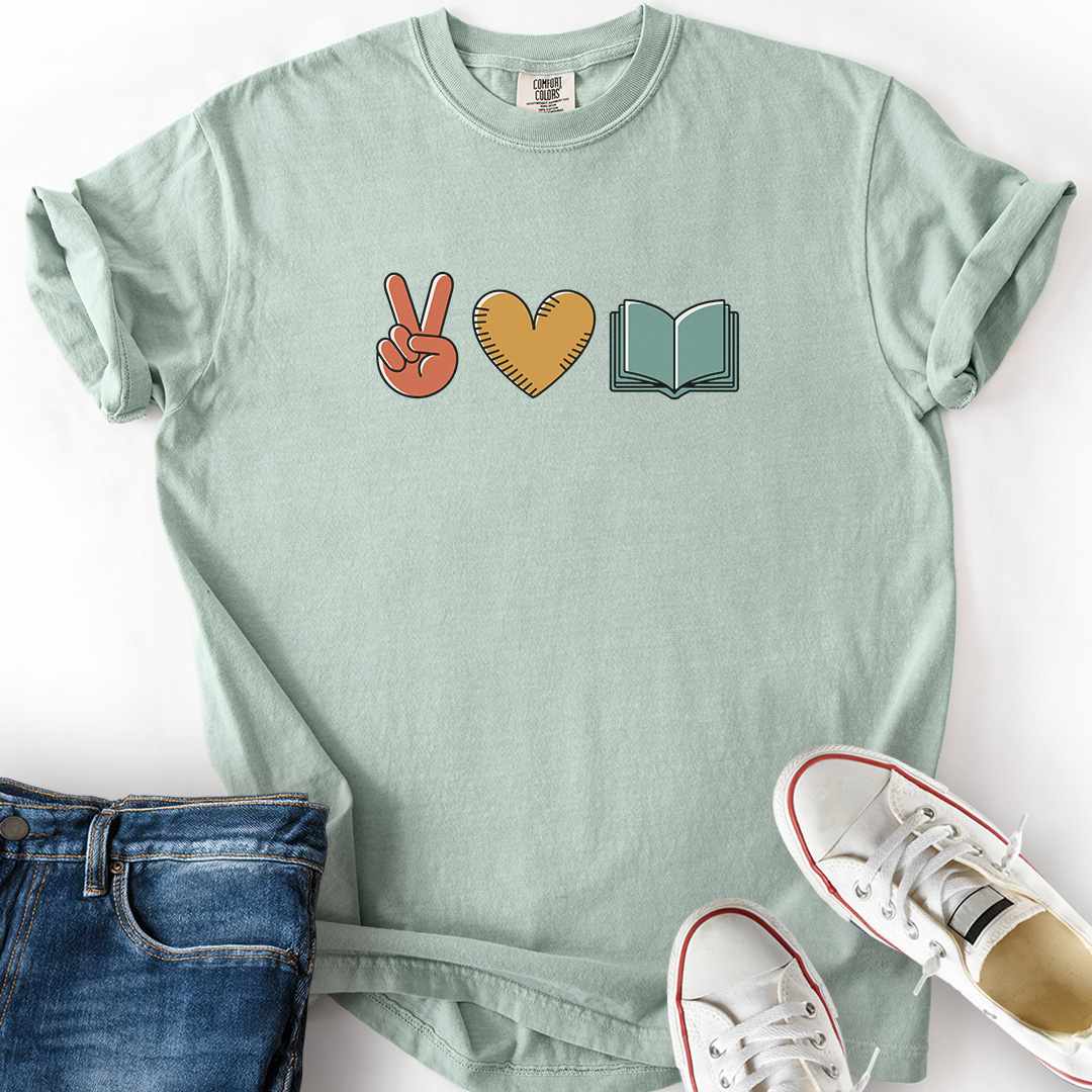 Peace Love Book T-Shirt