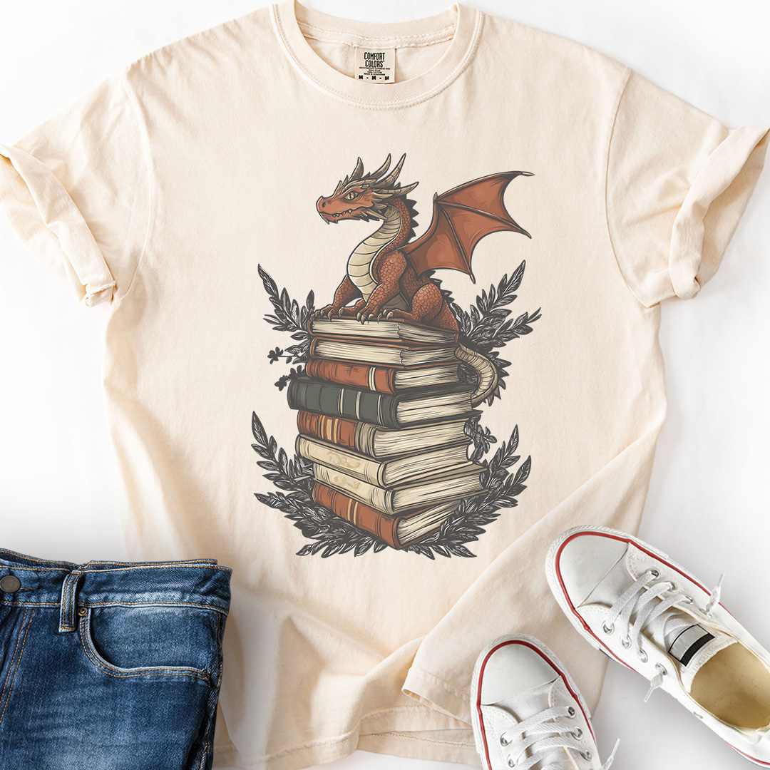 Mini Dragon Fantasy T-Shirt bookish fantasy apparel printed in USA ivory