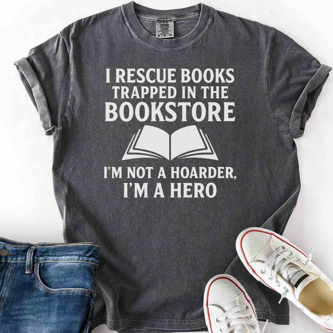 I Rescue Books From Bookstores T-Shirt funny bookworm apparel USA pepper
