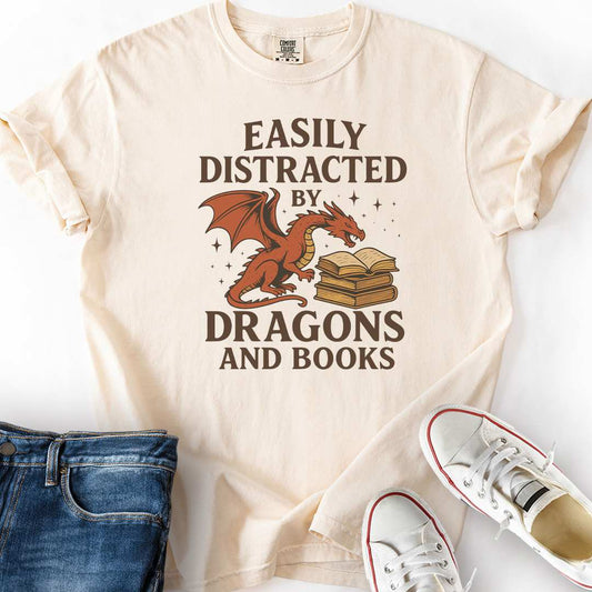 Distracted by Dragons and Books Color T-Shirt