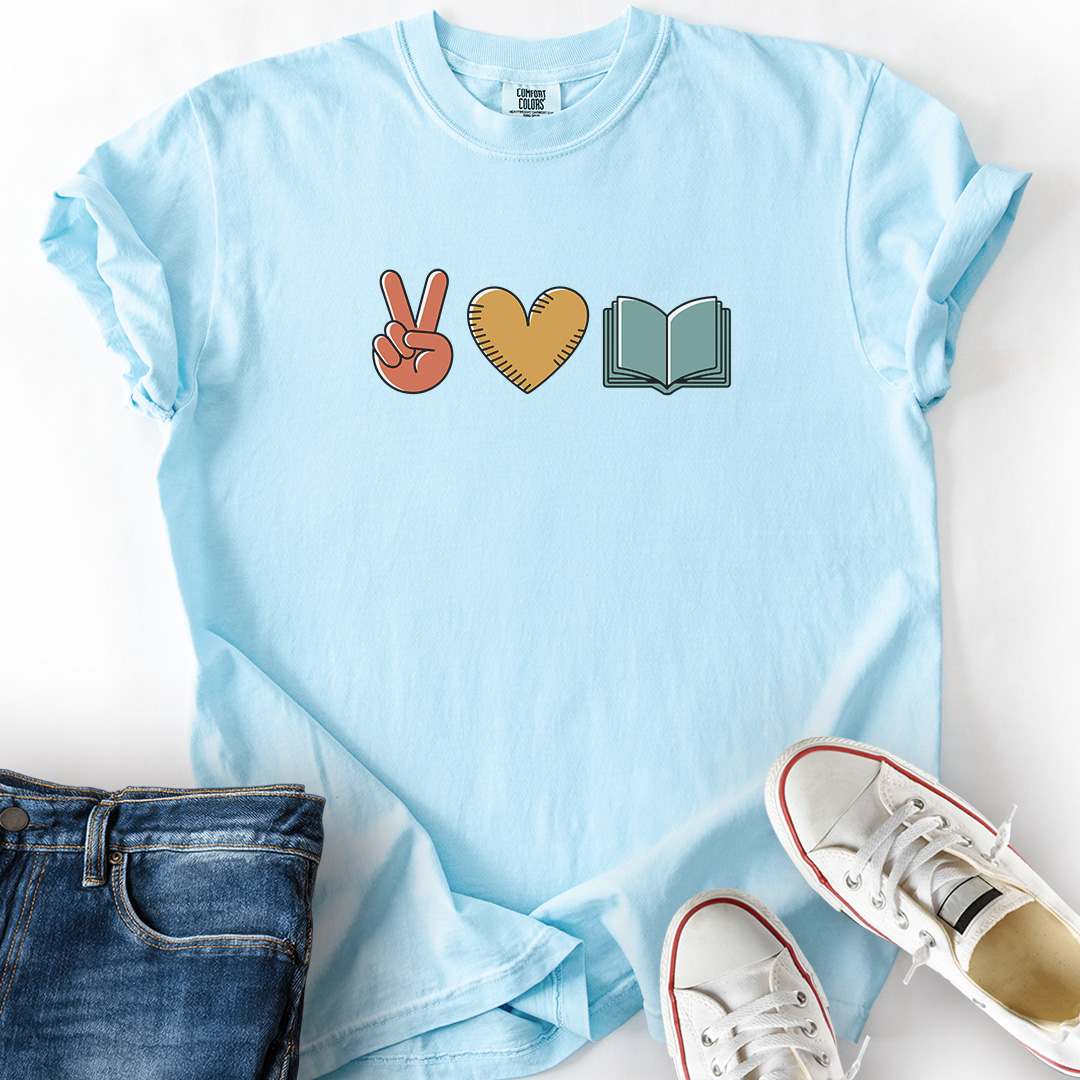 Peace Love Book T-Shirt