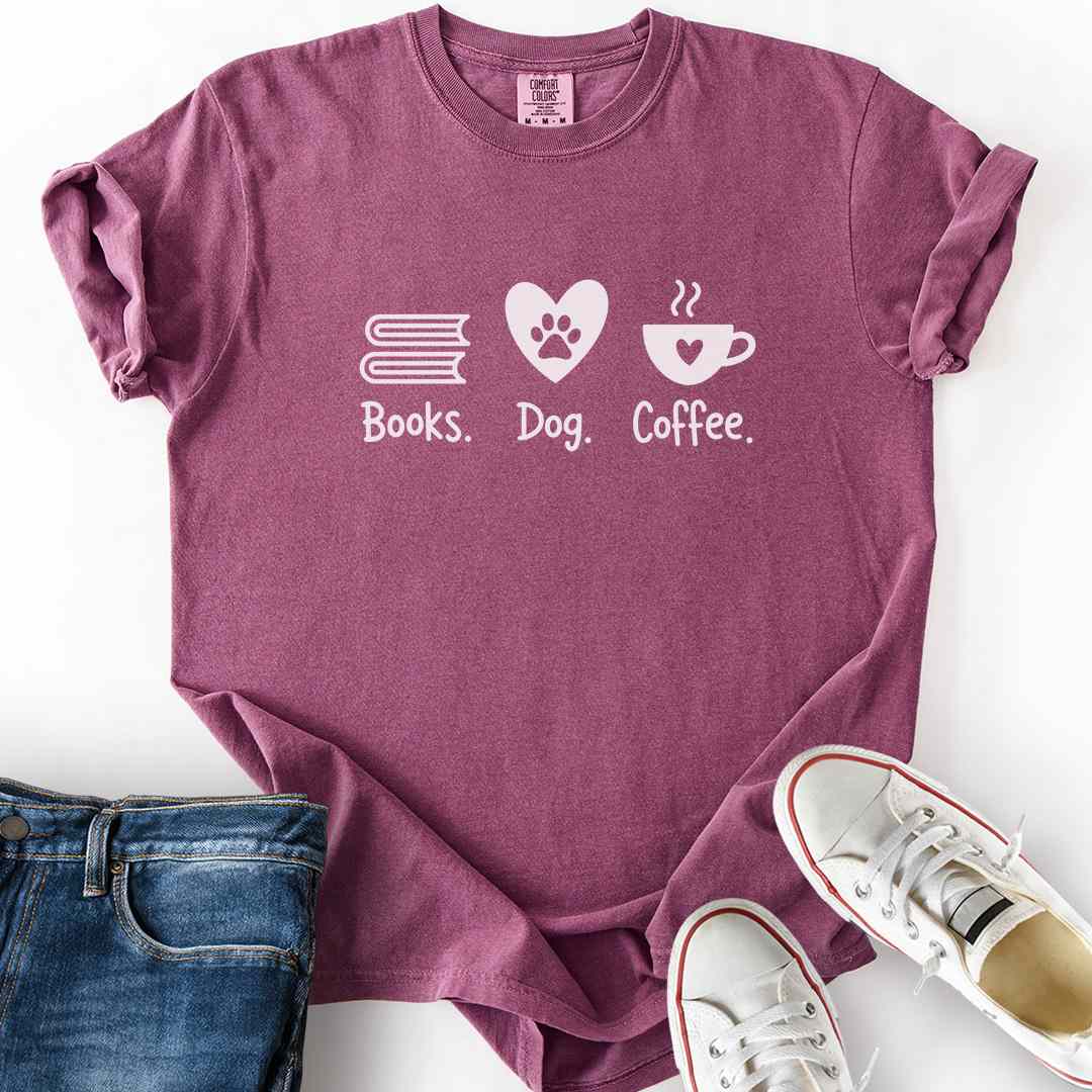 Books. Dog. Coffee. T-Shirt