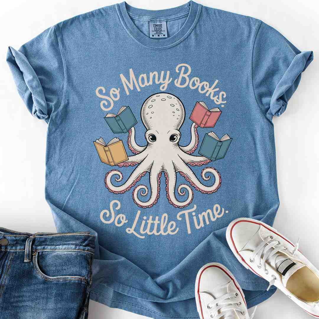 Octopus Books tee funny reader gift comfort colors unique bookish design blue jean