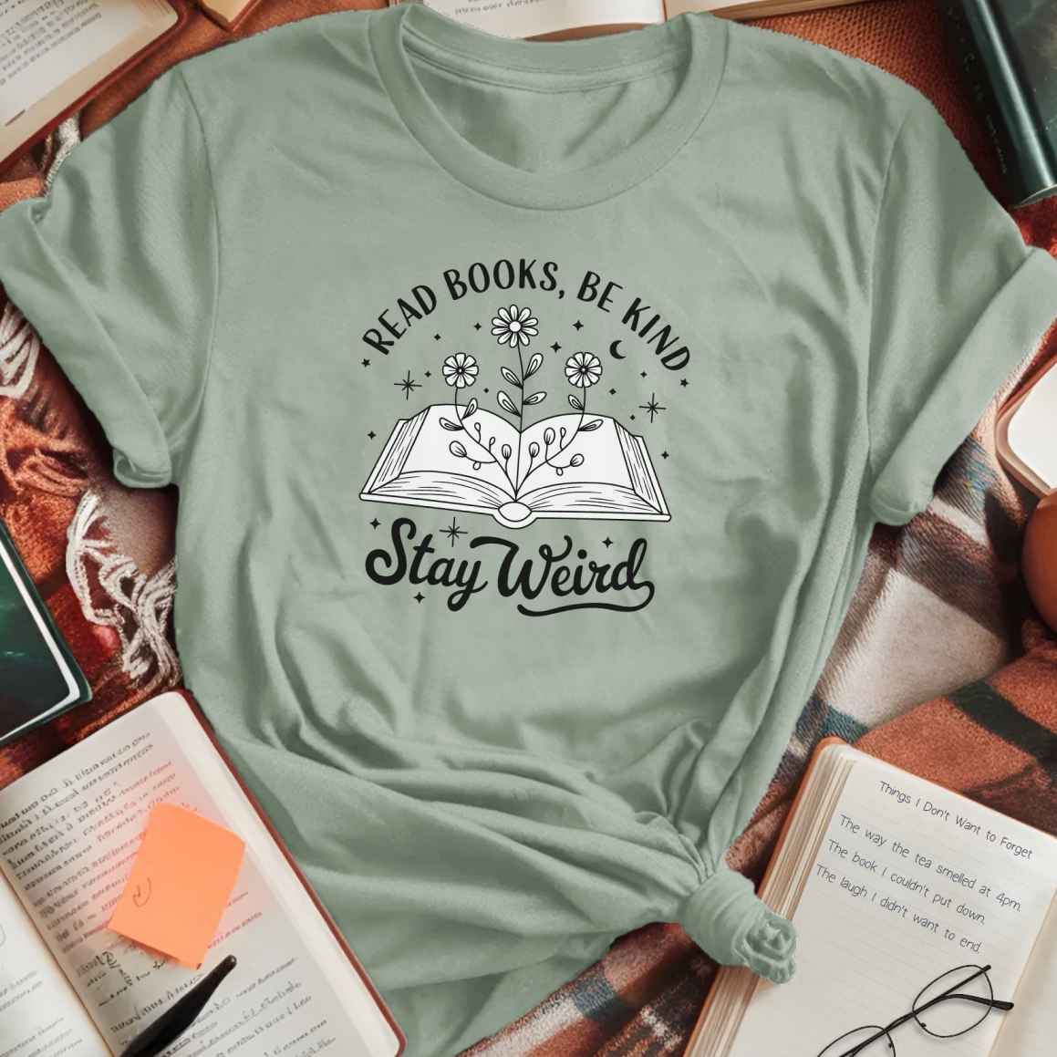 Be Kind Stay Weird Open Book T-Shirt