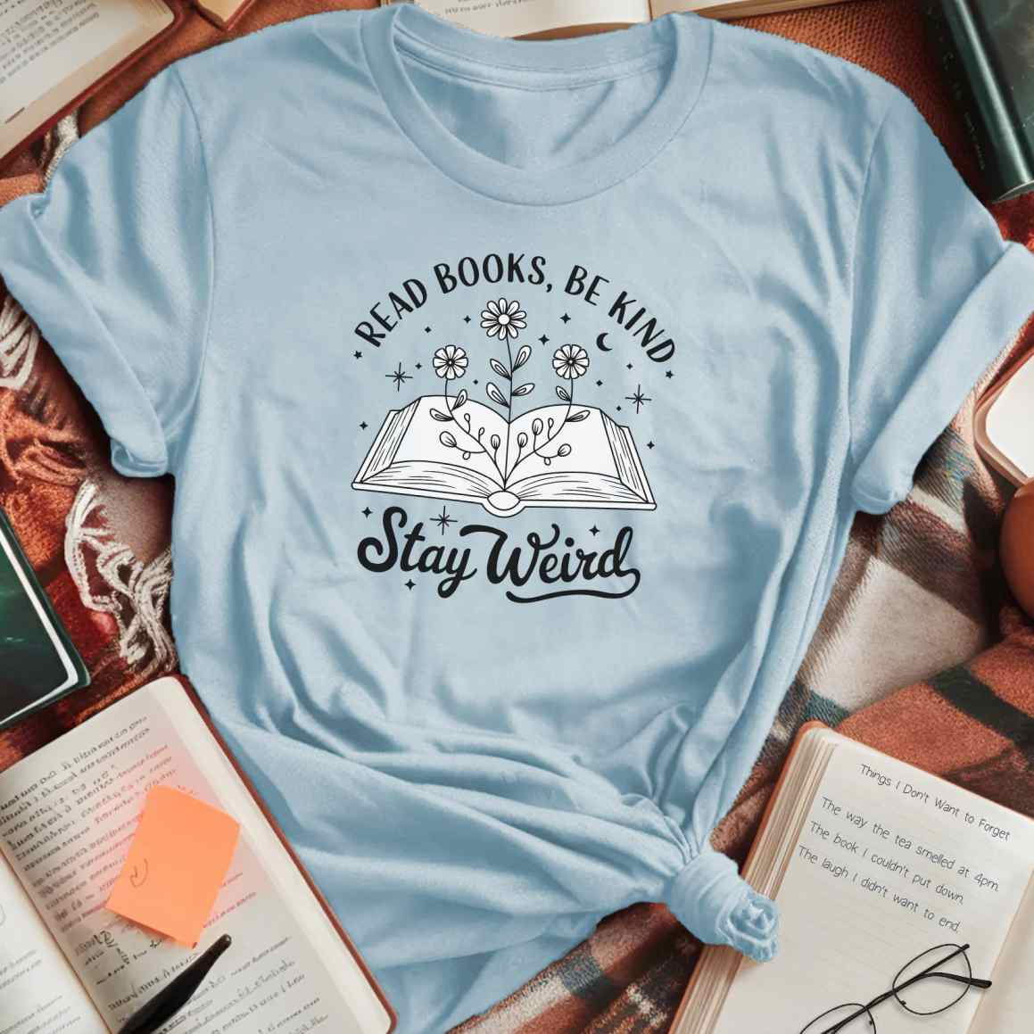 Be Kind Stay Weird Open Book T-Shirt