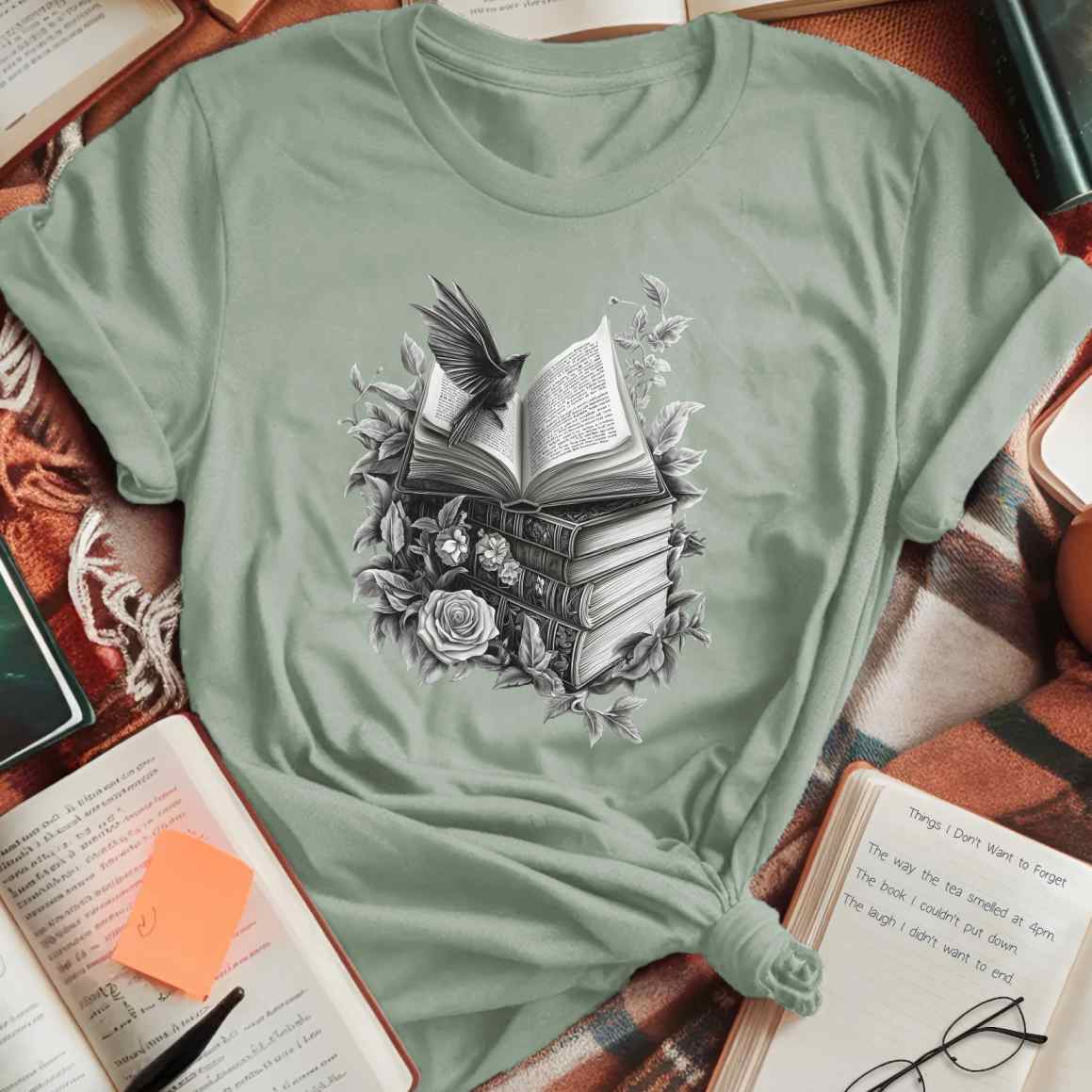 Bookish Bird & Roses T-Shirt