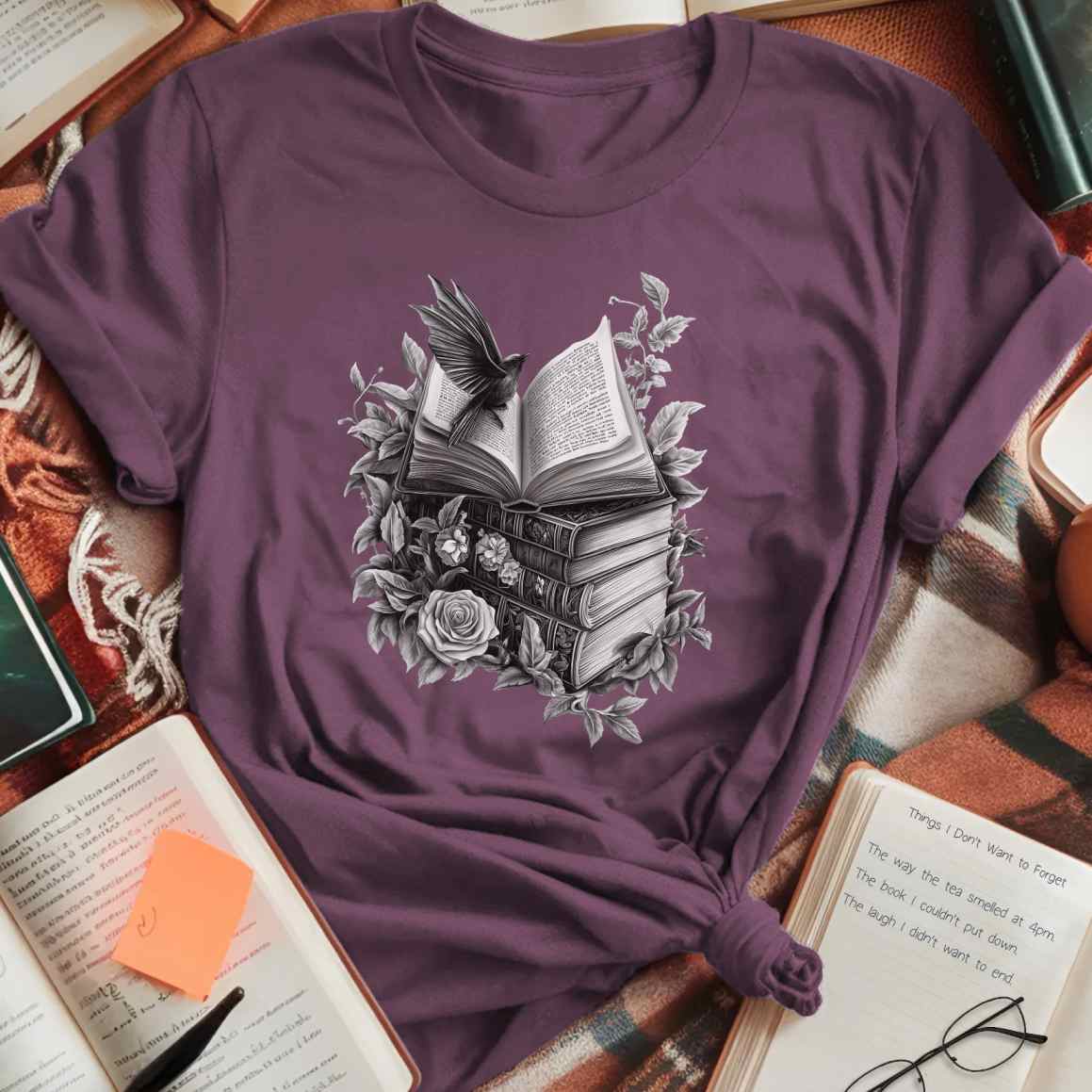 Bookish Bird & Roses T-Shirt