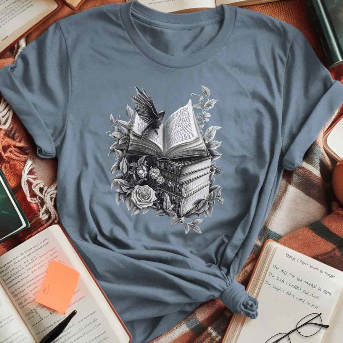 Bookish Bird & Roses T-Shirt