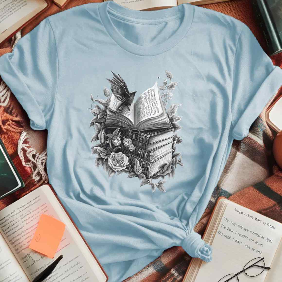 Bookish Bird & Roses T-Shirt