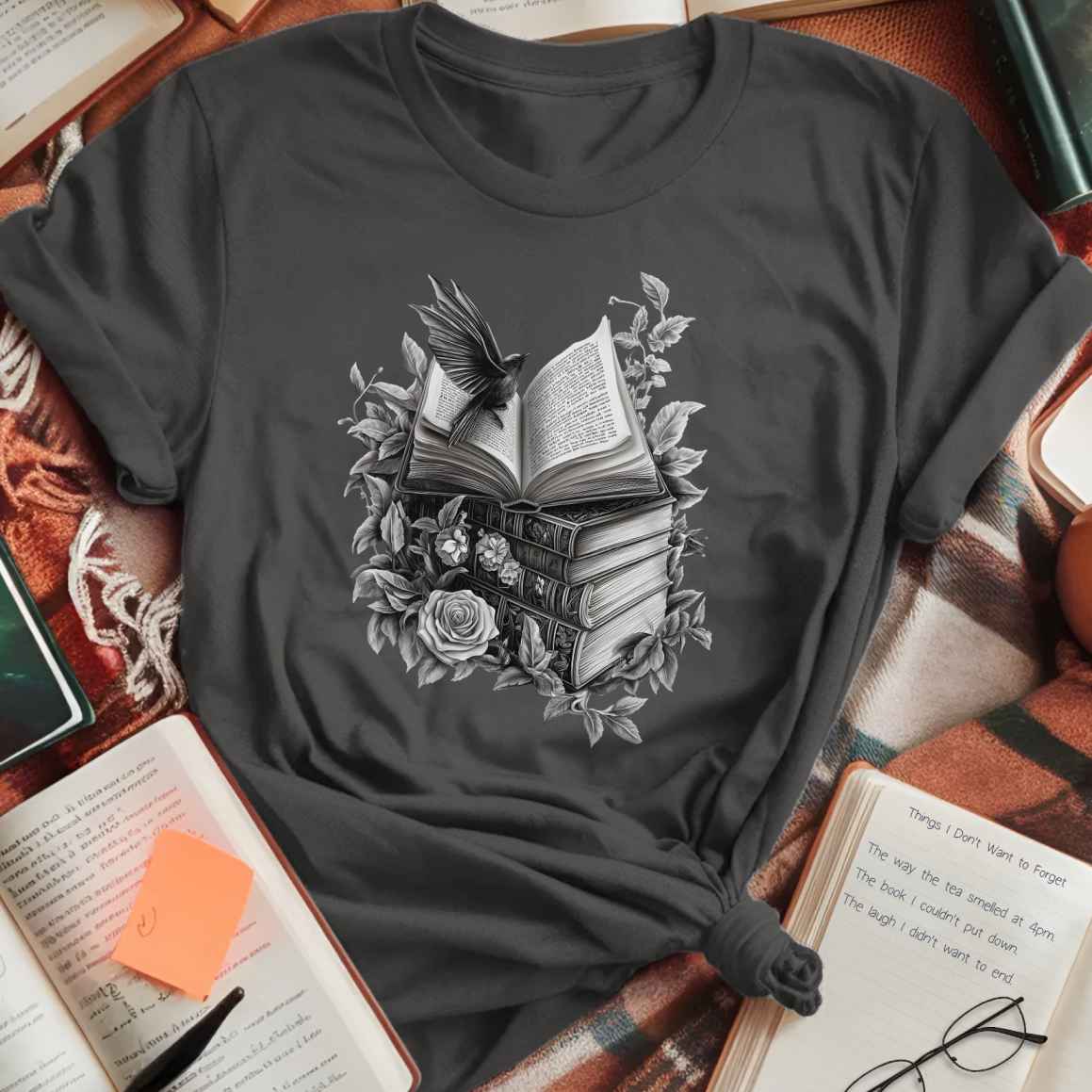 Bookish Bird & Roses T-Shirt