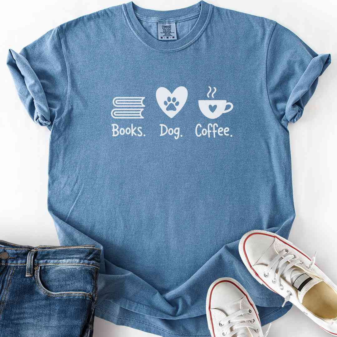 Books. Dog. Coffee. T-Shirt