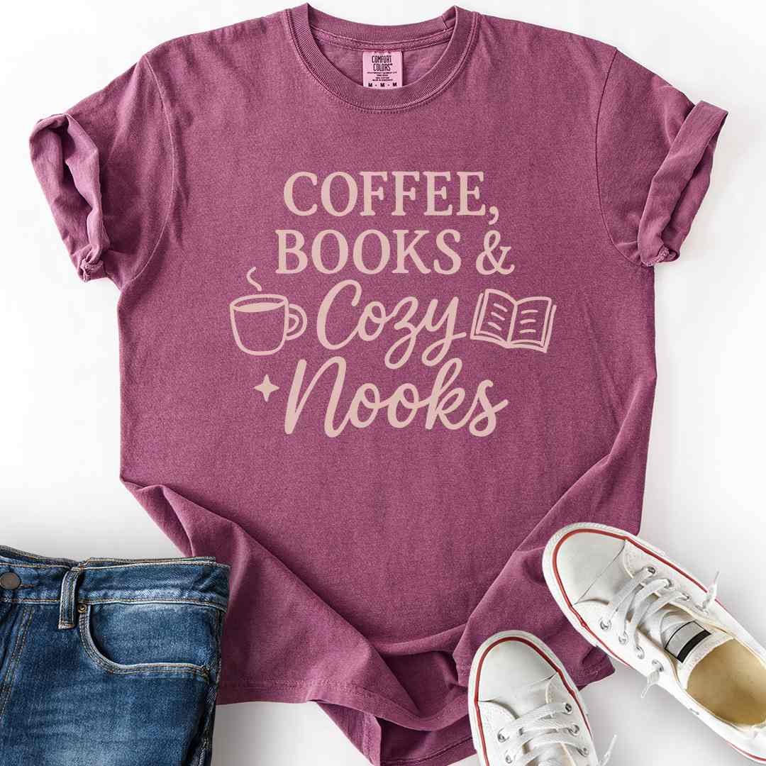 Coffee Books Cozy Nooks T-Shirt cozy bookish gift for book and coffee lovers berry