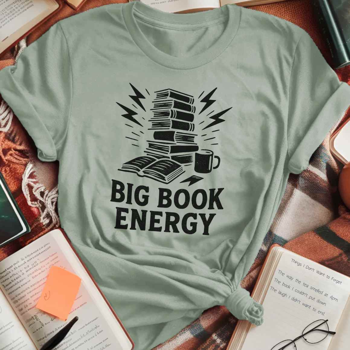 Big Book Energy Coffee Lightning T-Shirt
