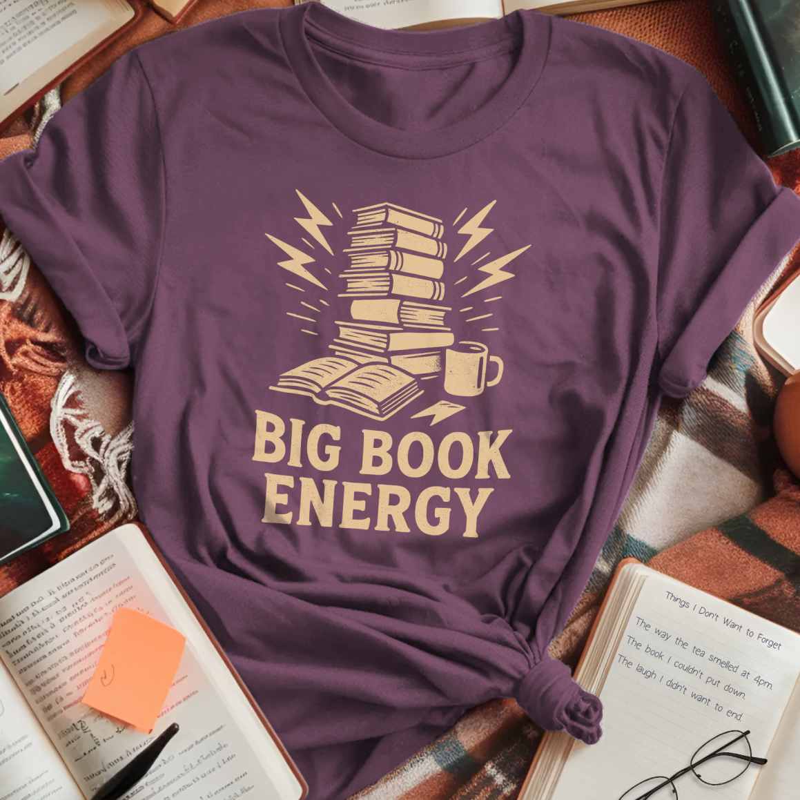 Big Book Energy Coffee Lightning T-Shirt
