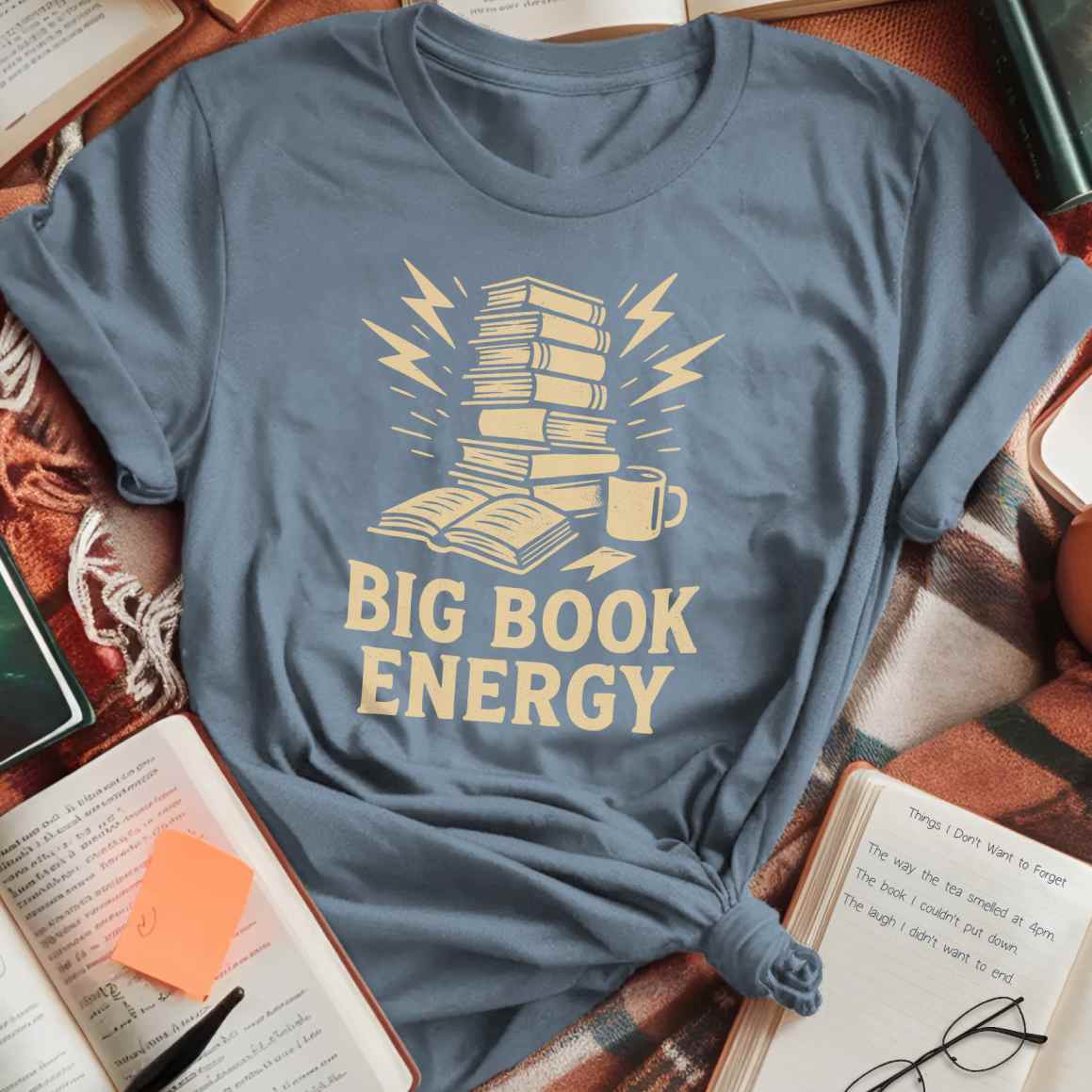 Big Book Energy Coffee Lightning T-Shirt