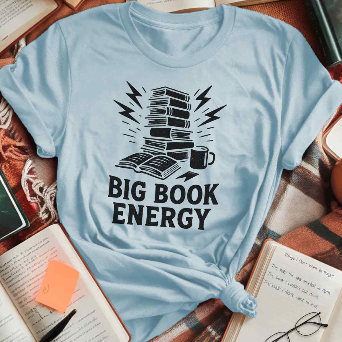 Big Book Energy Coffee Lightning T-Shirt