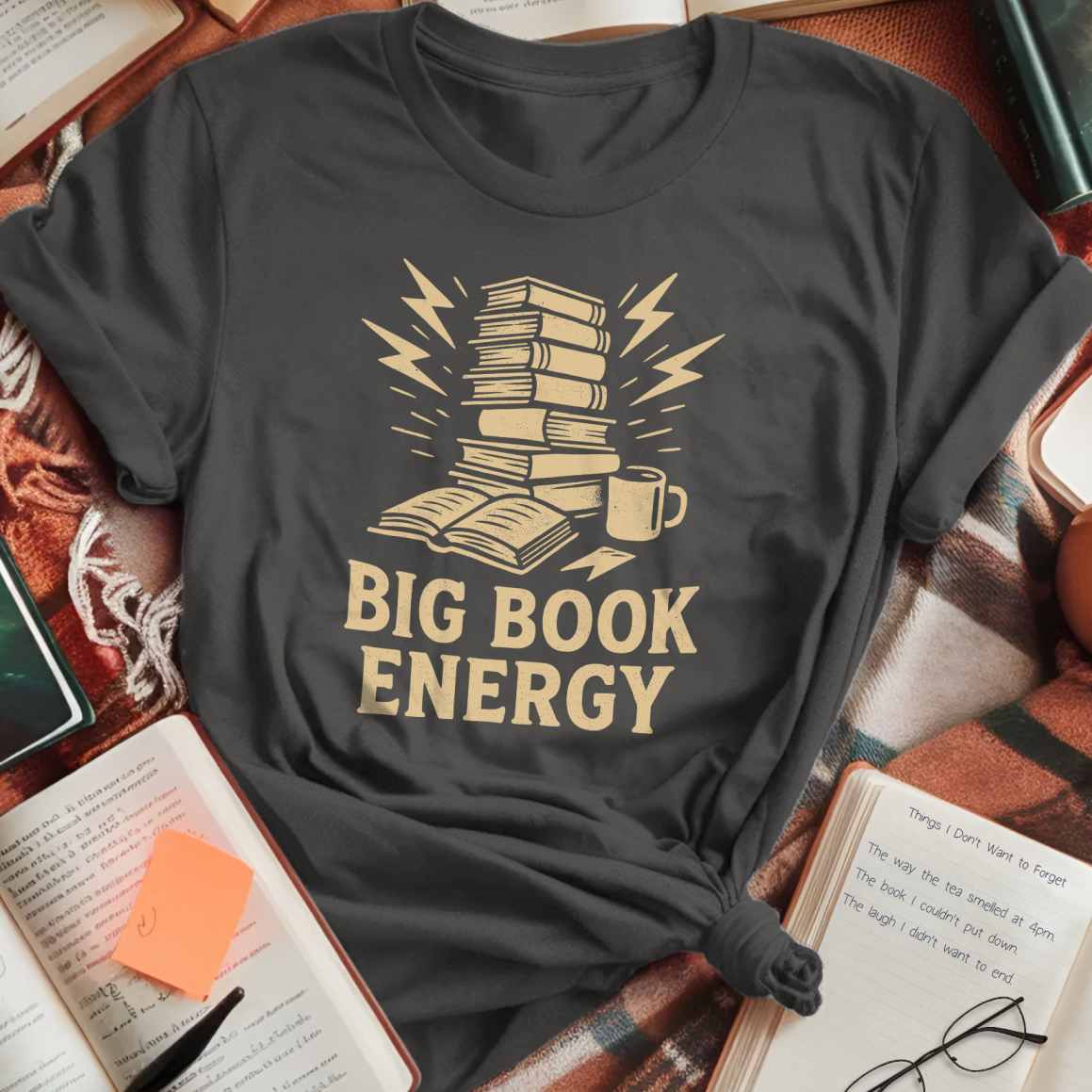 Big Book Energy Coffee Lightning T-Shirt