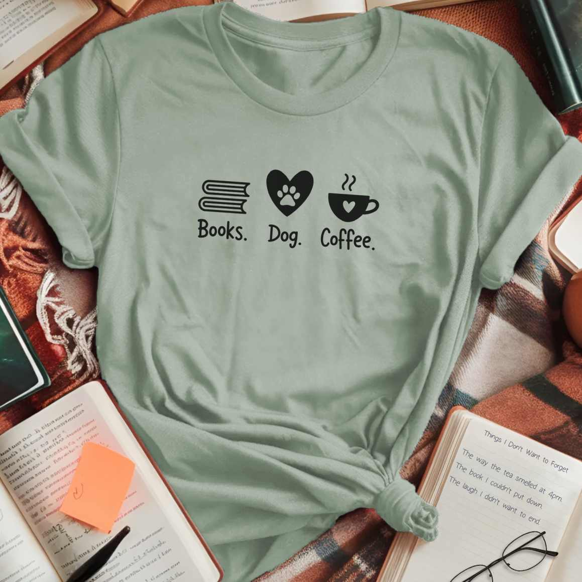 Books. Dog. Coffee. T-Shirt