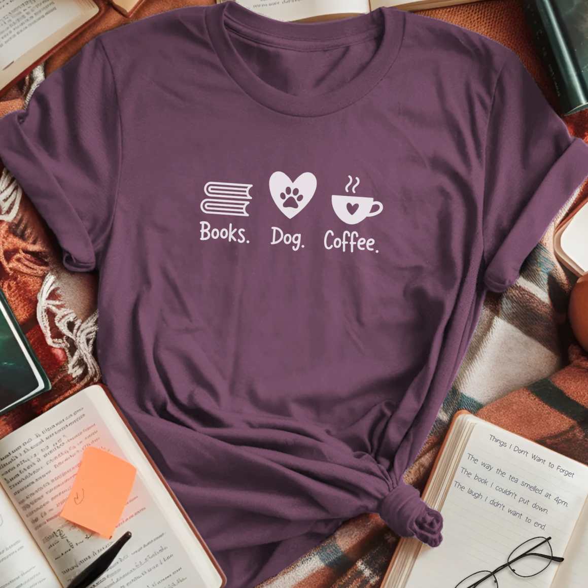 Books. Dog. Coffee. T-Shirt