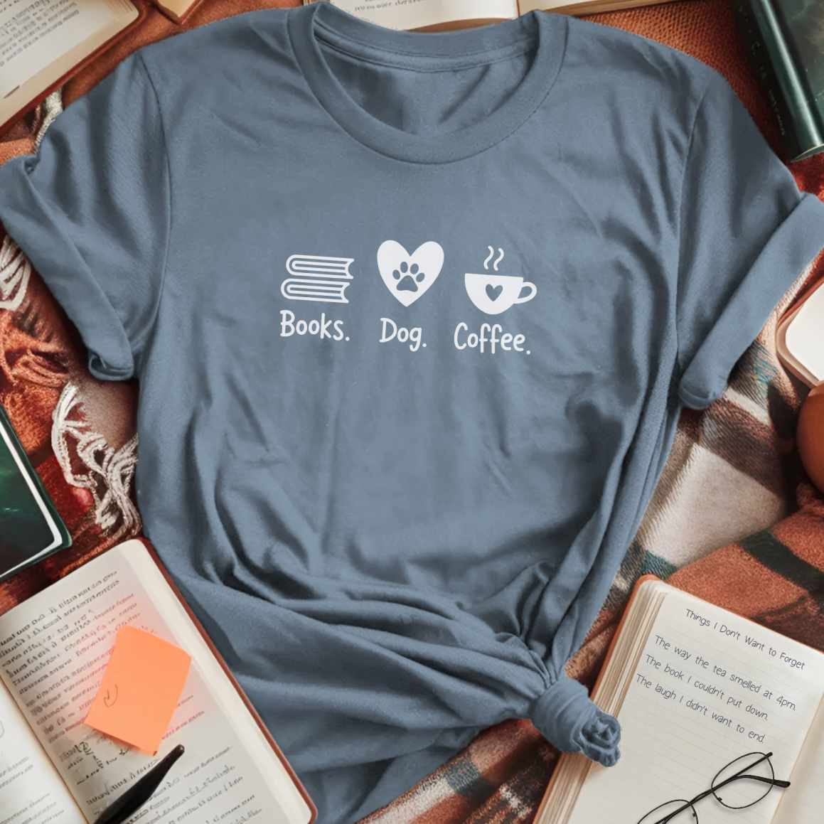 Books. Dog. Coffee. T-Shirt