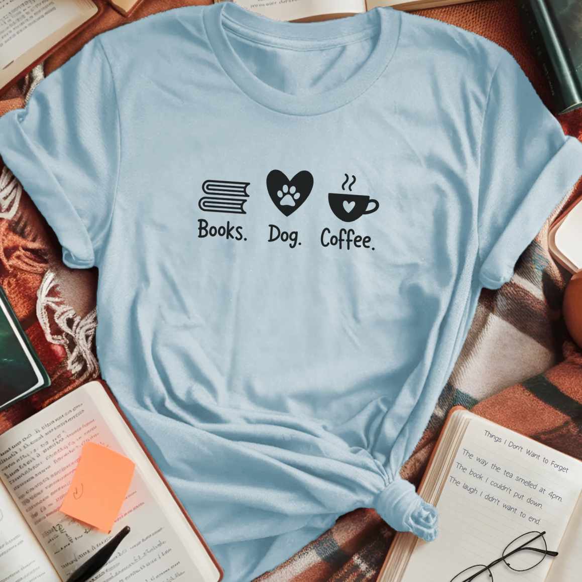 Books. Dog. Coffee. T-Shirt