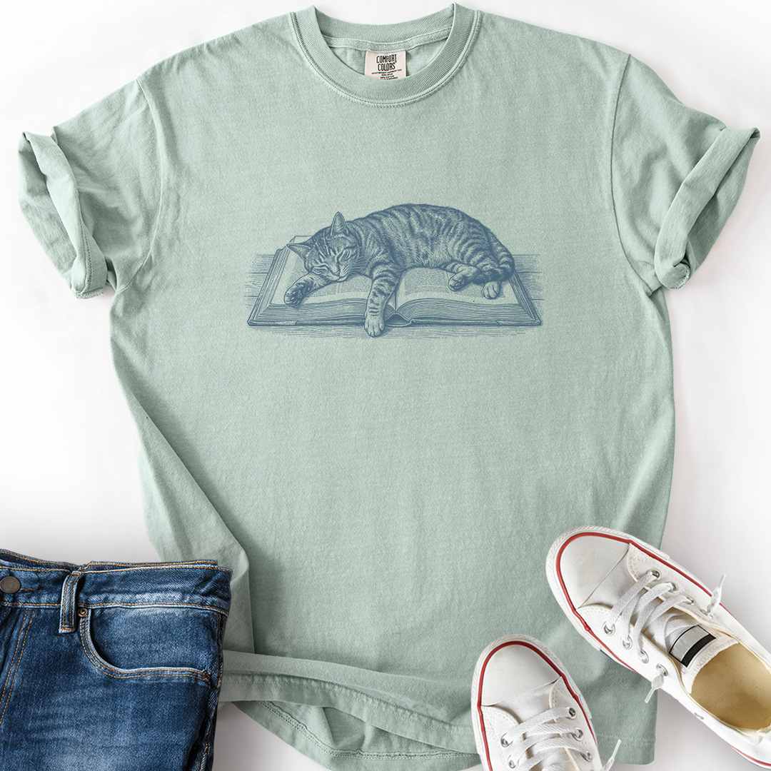 Cat Asleep On Book T-Shirt
