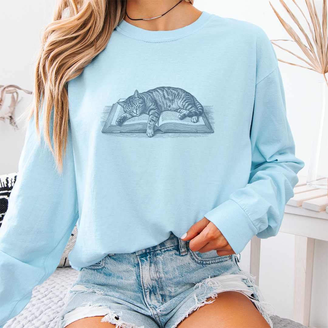 Cat Asleep On Book Long Sleeve Shirt