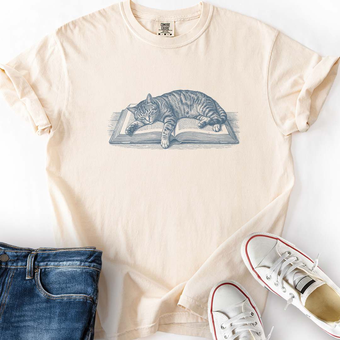 Cat Asleep On Book T-Shirt