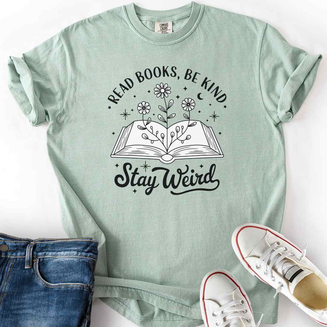 Be Kind Stay Weird Open Book T-Shirt
