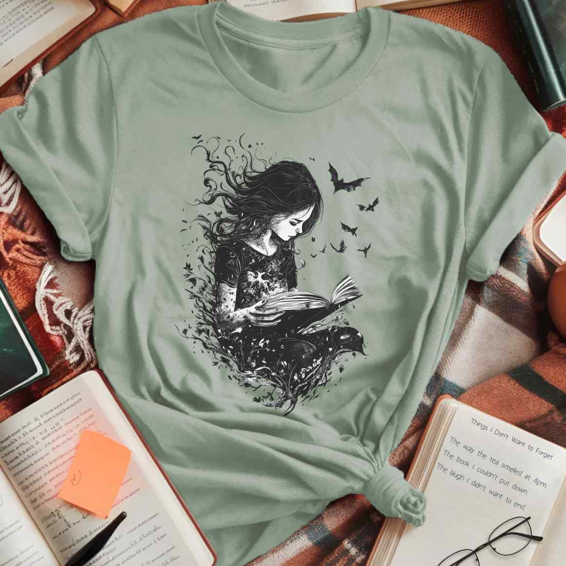 Dark Fantasy Bat-Winged Reader T-Shirt