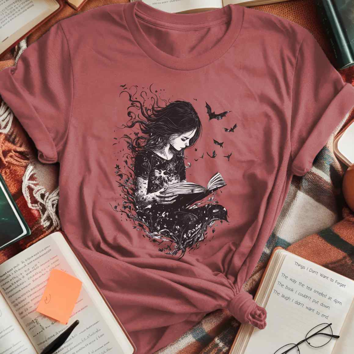 Dark Fantasy Bat-Winged Reader T-Shirt