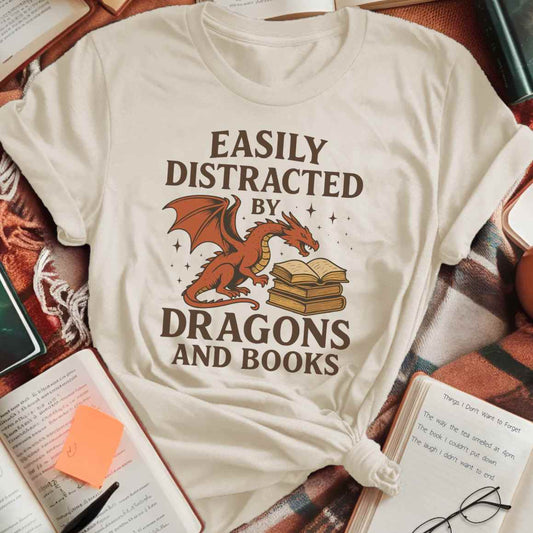 Distracted by Dragons and Books Color T-Shirt