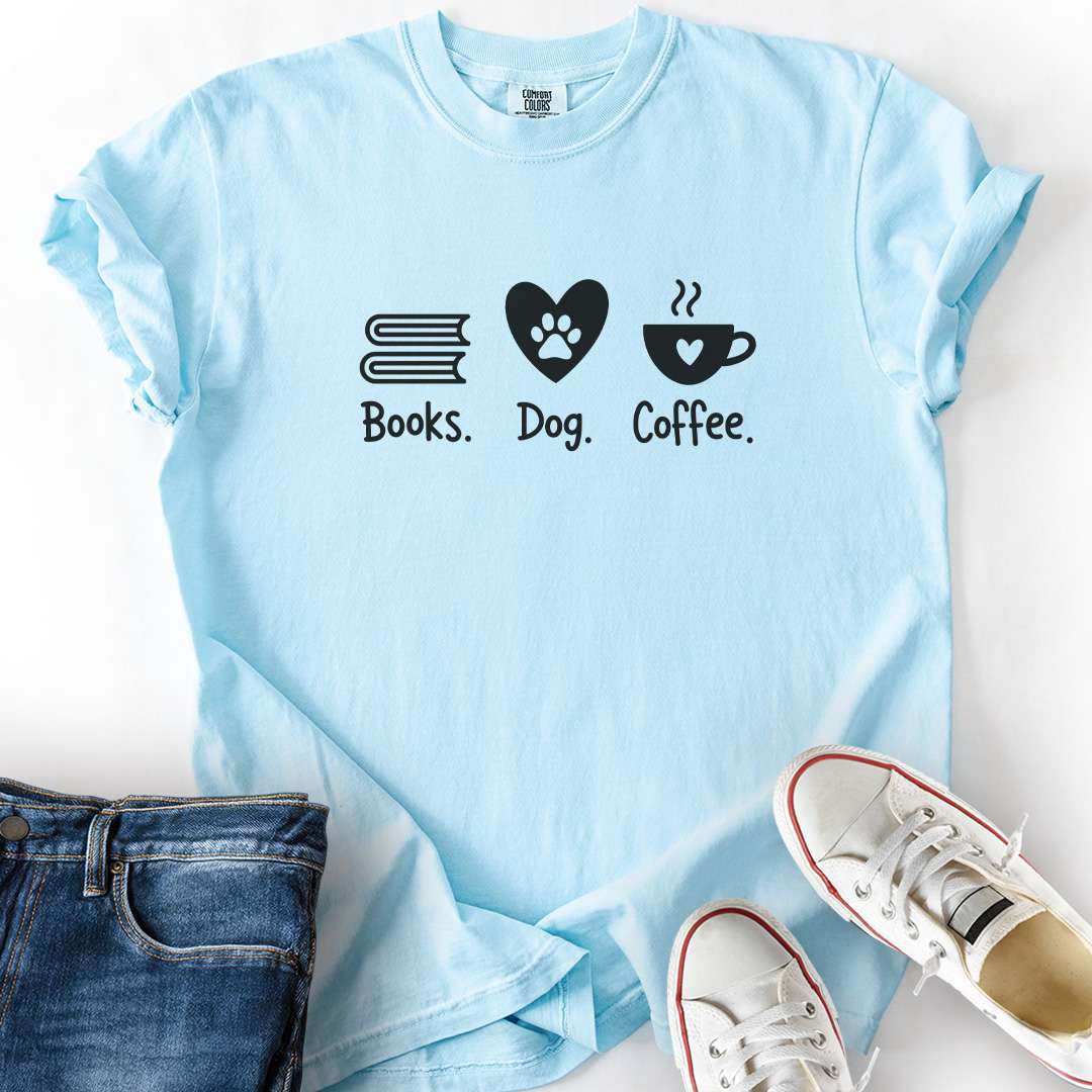 Books. Dog. Coffee. T-Shirt