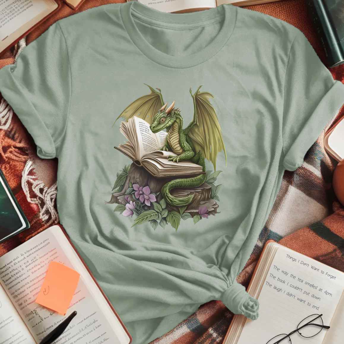 Gentle Green Dragon and Book T-Shirt