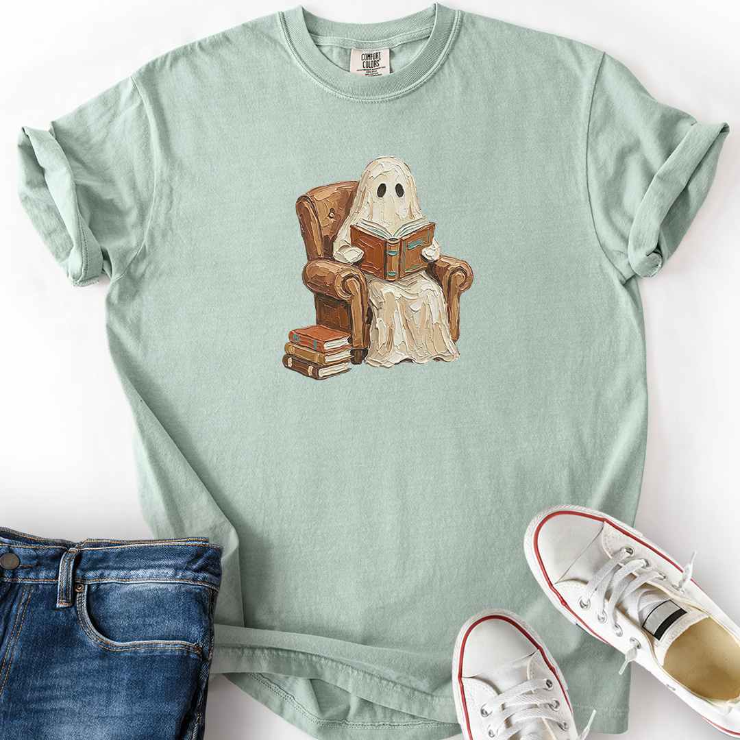 Faux Paint Ghost Reading T-Shirt