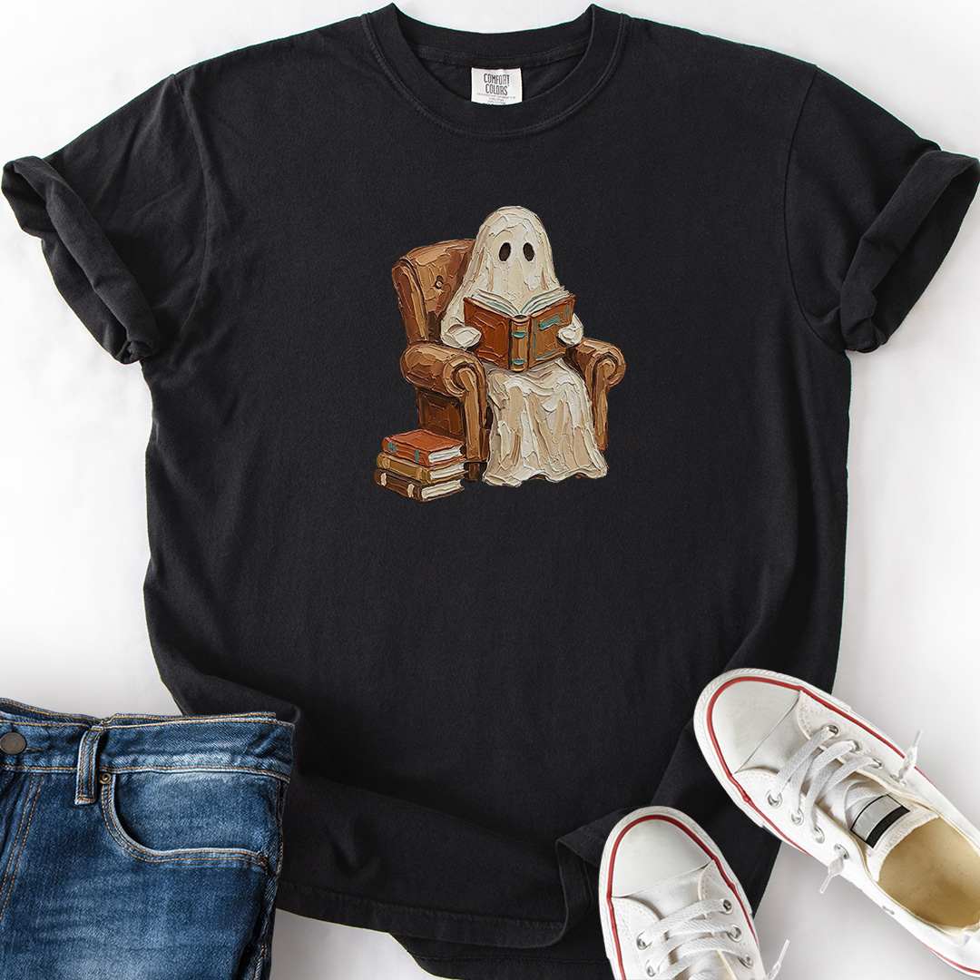 Faux Paint Ghost Reading T-Shirt