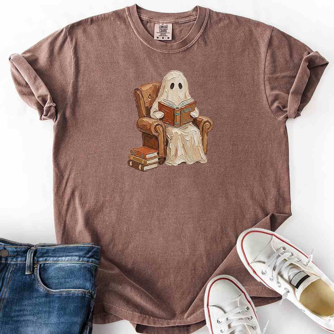 Faux Paint Ghost Reading T-Shirt