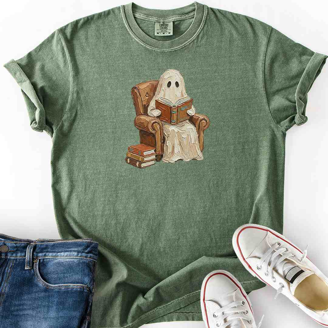 Faux Paint Ghost Reading T-Shirt