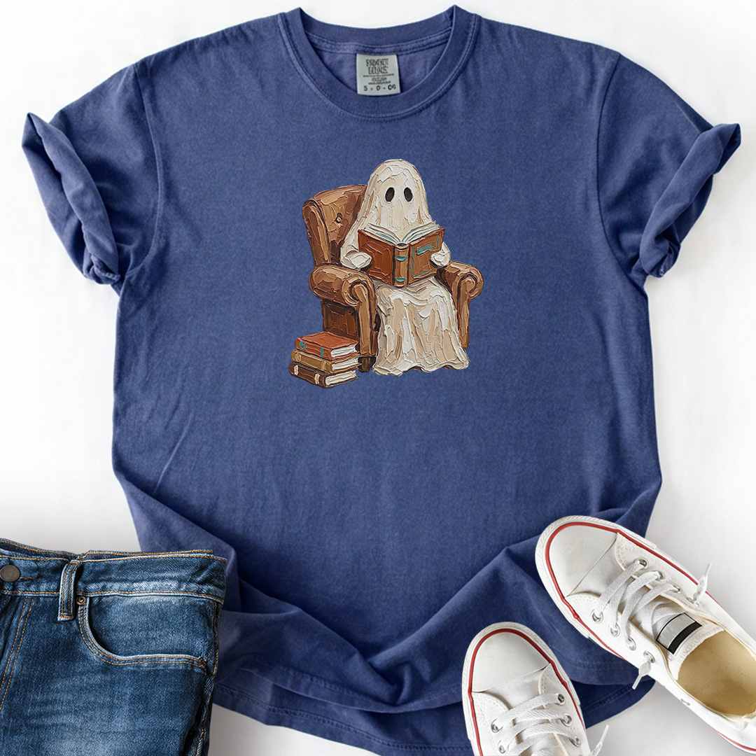 Faux Paint Ghost Reading T-Shirt
