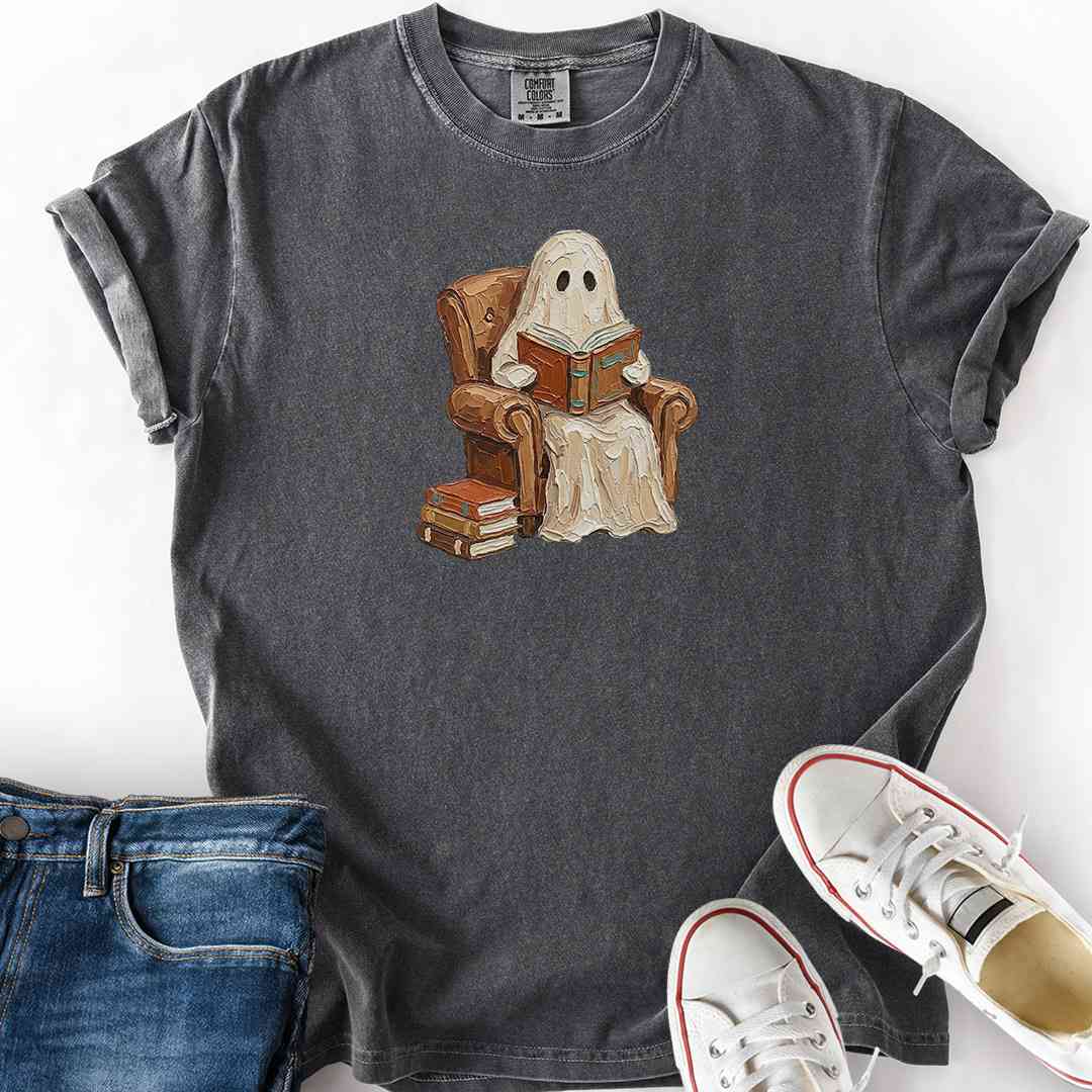 Faux Paint Ghost Reading T-Shirt