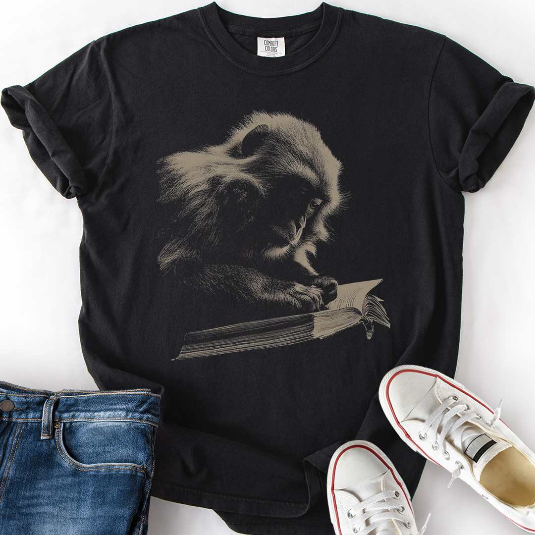 Lowkey Japanese Macaque Reading T-Shirt
