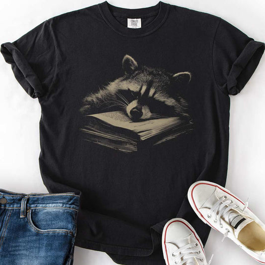 Lowkey Raccoon Asleep Book T-Shirt
