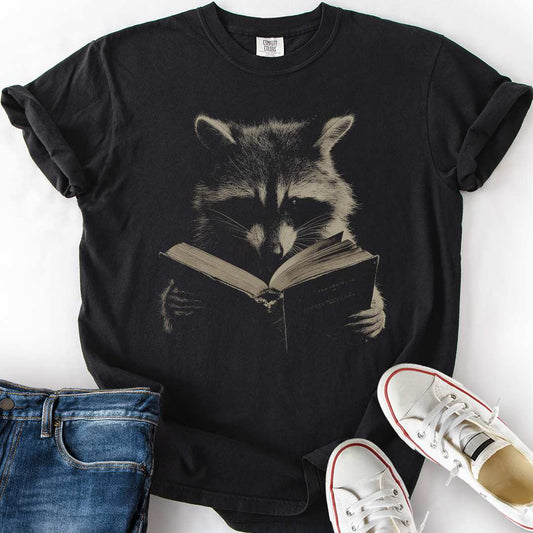 Lowkey Raccoon Reading T-Shirt